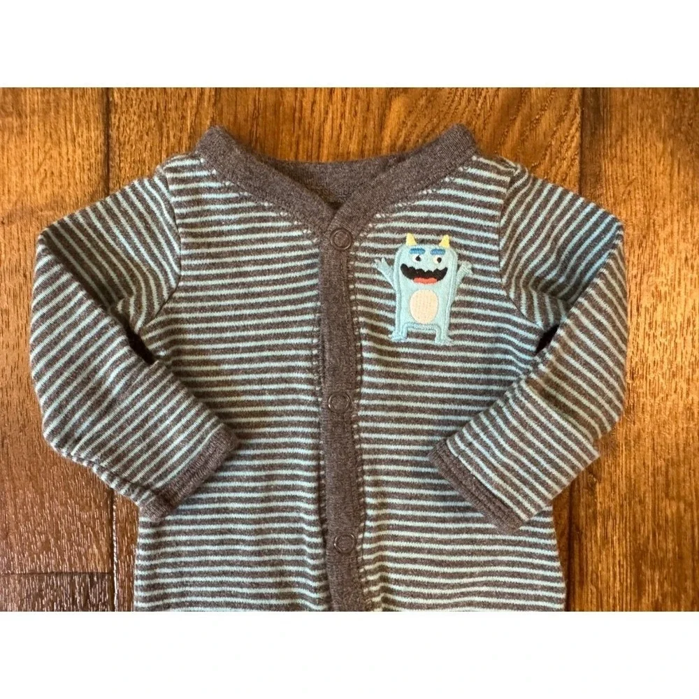 Carters Preemie Baby‎ Boy Sleeper Monster Outfit Claw Feet Cotton Reborn Doll